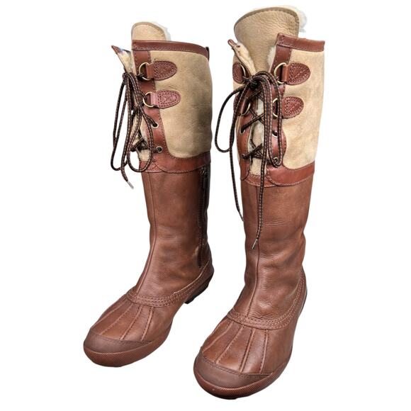 UGG Women’s Belcloud Brown Leather Duck Lined Boots Size US 8.5 - Picture 6 of 10